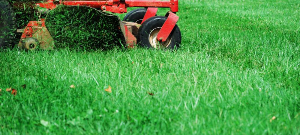 red sitting mower cutting grass